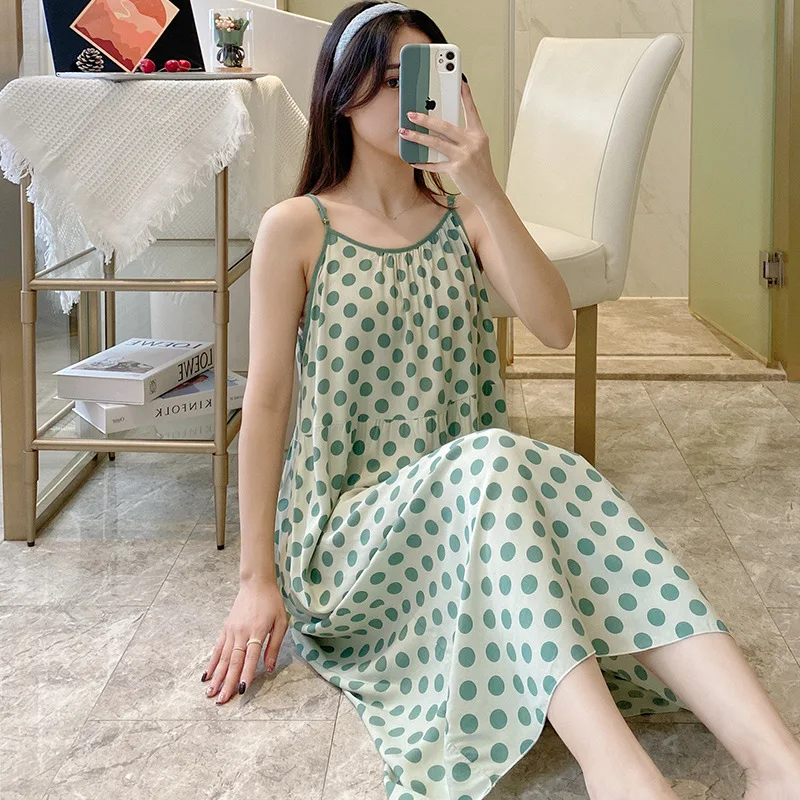 Big Size Women's Clothing Summer Pajamas Loose Thin Sleepwear Attractive Women's Nightwear Spaghettic Strap Dress Nightgowns