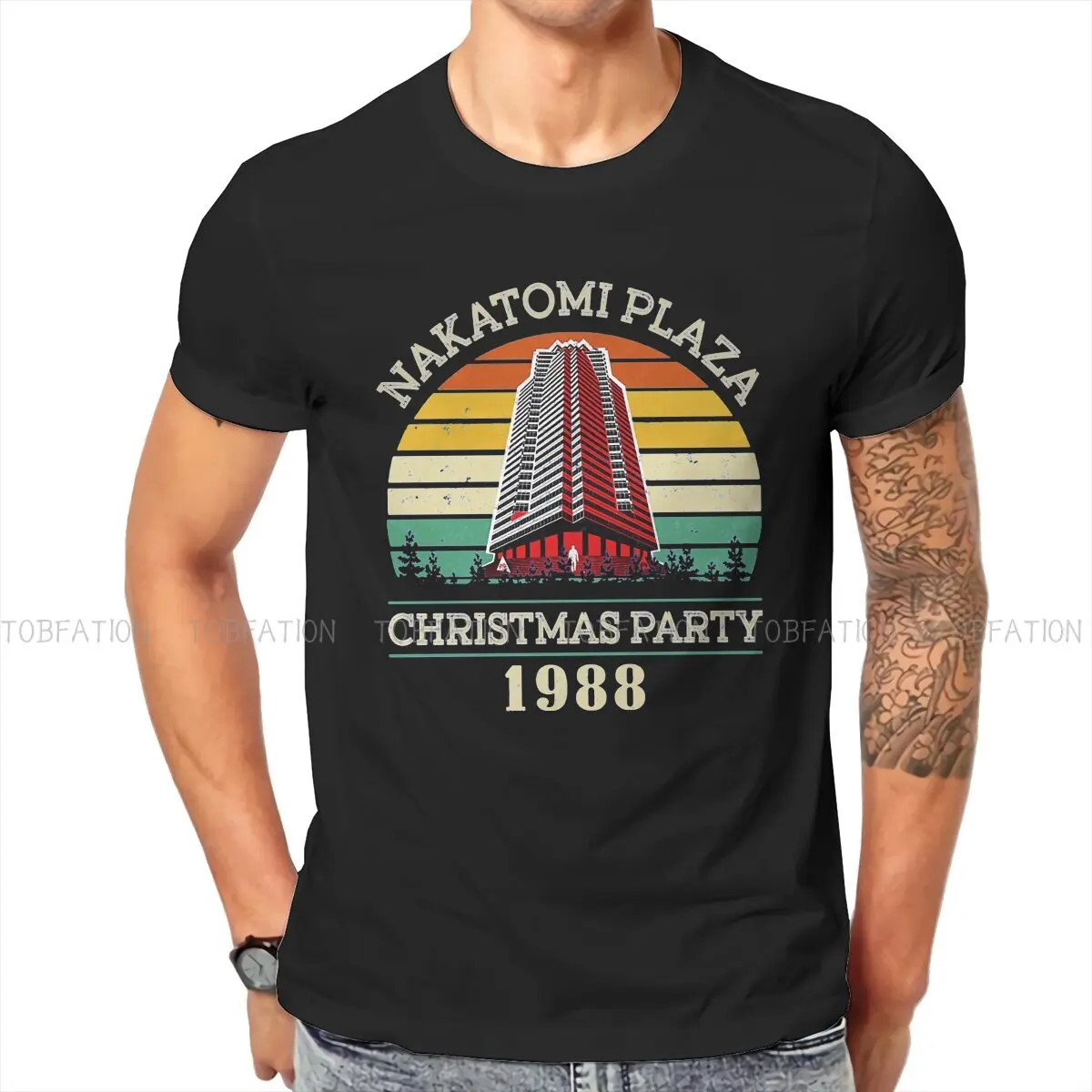 

Retro Nakatomi Plaza Man's TShirt Die Hard Movie Christmas Party 1988 Bruce Willis Crewneck Short Sleeve Polyester T Shirt Gift