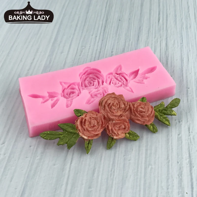 

New Arrival DIY Kitchen Baking Tool Silicone Fondant Cake Mould with Leaf Rose Flower Edge Chocolate Mould DIY Clay Resin Art
