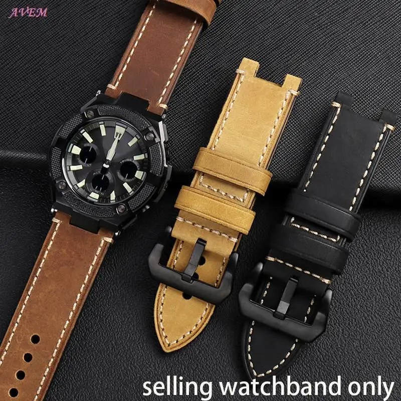 

Notched watch strap for CASIO gst-s130 /S110 /S120 / w130l / W100 /210 Series Leather Wristband watchband modified bracelet