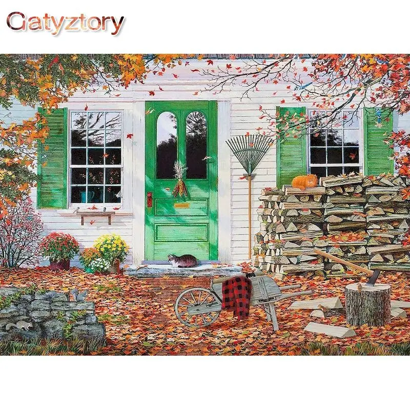 

GATYZTORY Oil Painting By Numbers DIY Gifts Handpainted Courtyard Landscape Coloring With Number Wall Art Acrylic Paint Kit