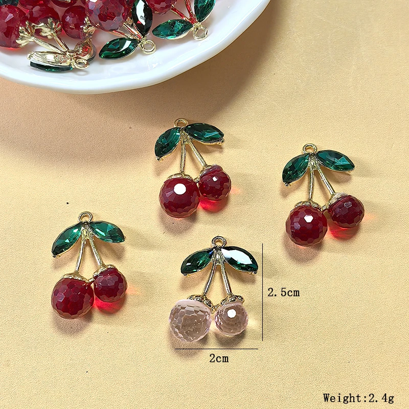 6 шт. стеклянные подвесок с вишней красный розовый цинковый сплав