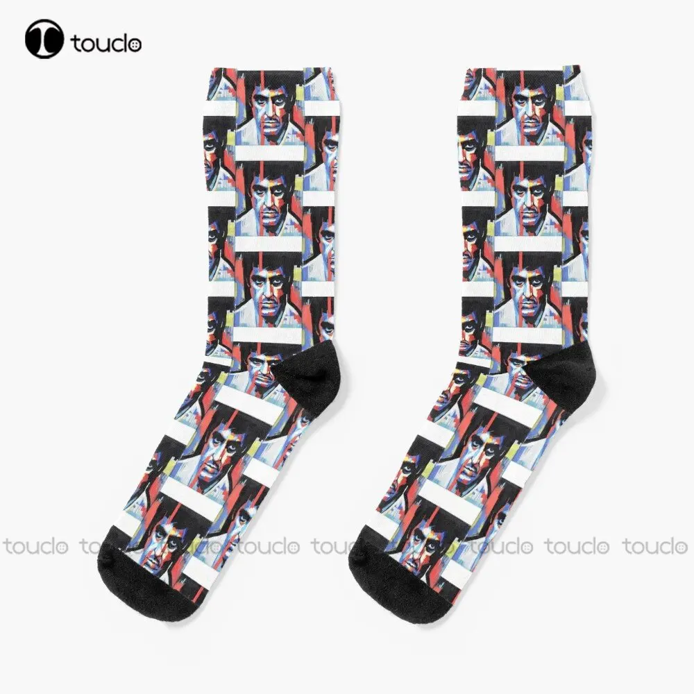 

Scarface Al Pacino Abstract Film Movie Portrait Poster Poster Socks Bride Socks 360° Digital Print Custom Gift Streetwear Art