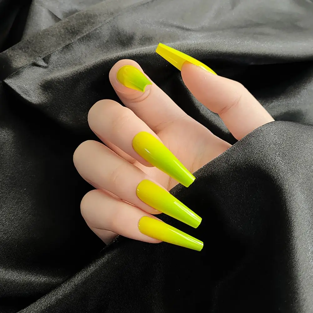 

New 24pcs Gradient False Nails Detachable Long Ballerina False Nails with Design Wearable Fake Nails Full Cover Nail Tips