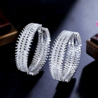 threegraces brilliant cubic zirconia bridal wedding party hoop earrings for women trendy silver color jewelry accessories er942