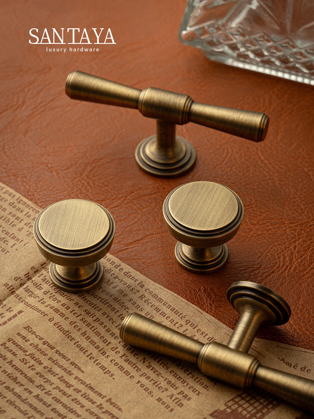 Фото Ручки Santaya Solid Antique из матовой латуни для кухонных шкафов, выдвижных ящиков и бронзовые ручки-кнопки T-bar для мебели №3