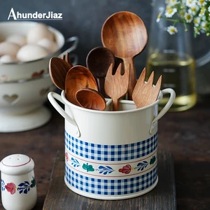 pastoral spoon fork pot holder tableware storage bucket utensil container storage tank kitchen gadgets chopsticks rack tableware free global shipping