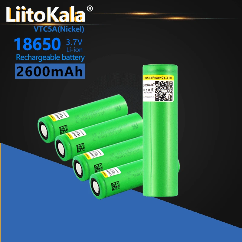 

Литий-ионный перезаряжаемый аккумулятор LiitoKala, 2600 мАч, 18650 в, 40 А, 3,7 в, 5 шт.