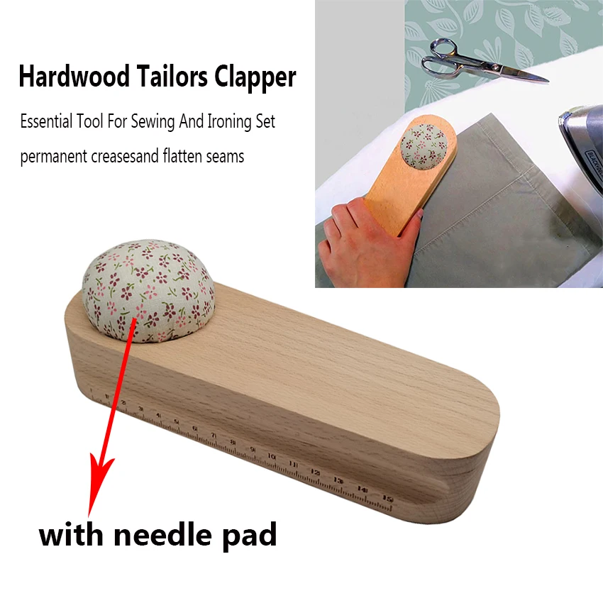 

Hardwood Tailors Clapper, Quilters Pressing and Seam Flattening Tool with Pin Cushion and 6 inch/15cm scale