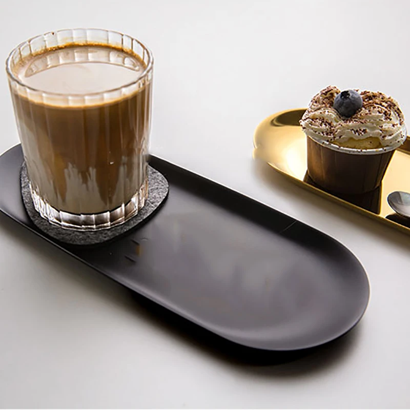 

Nordic Style Black Matte Dining Plate Stainless Steel Coffee Dessert Plate Nut Fruit Cake Tray Snack Kitchen Plate Western Steak