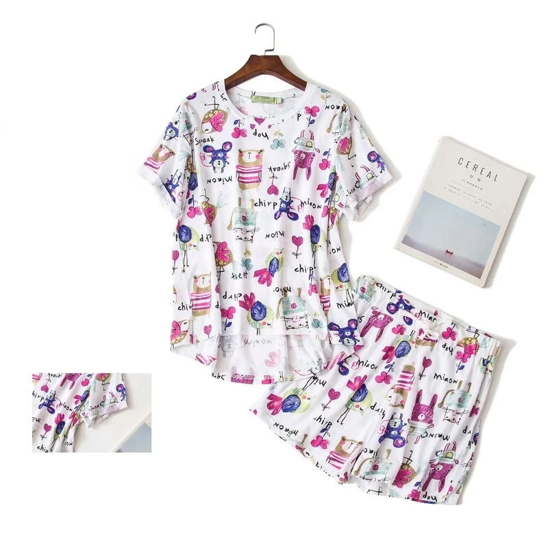 QWEEK Japanese Kawaii Pajamas Suit with Shorts for Women Sleepwear Cotton Pijamas Two Piece Set Summer Nightwear Pyjamas Cute