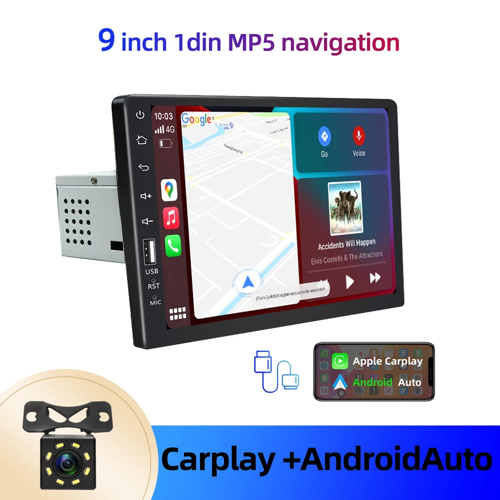 $78.54 Universal 1 Din Car Multimedia Player 9 inch Touch Screen Autoradio Stereo Video GPS WiFi Auto Radio Android auto Video Player