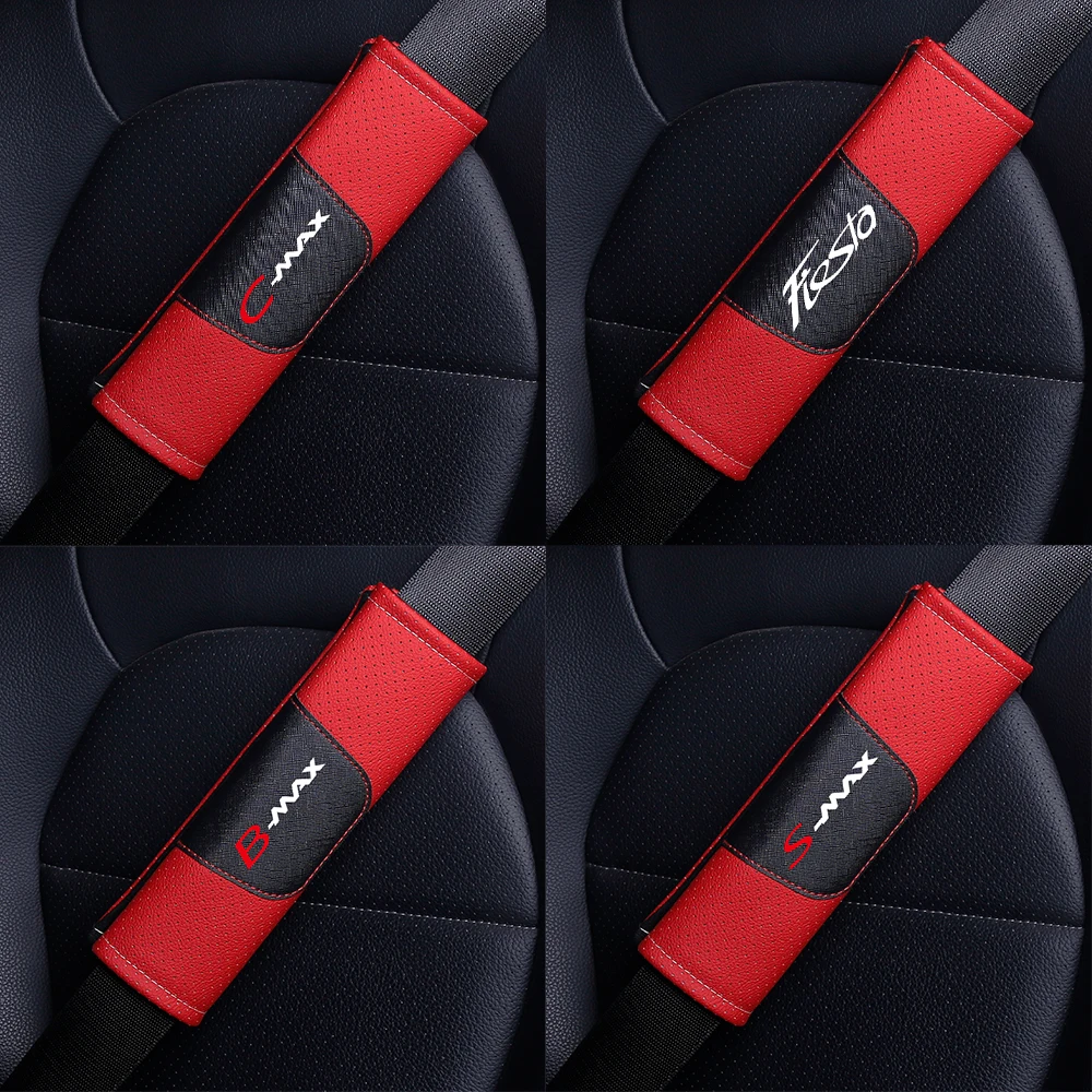 1Pcs High Quality Car Interior Accessories Genuine Leather Seat Belt Shoulder Cover Pad For Ford C-MAX B-MAX S-MAX FIESTA