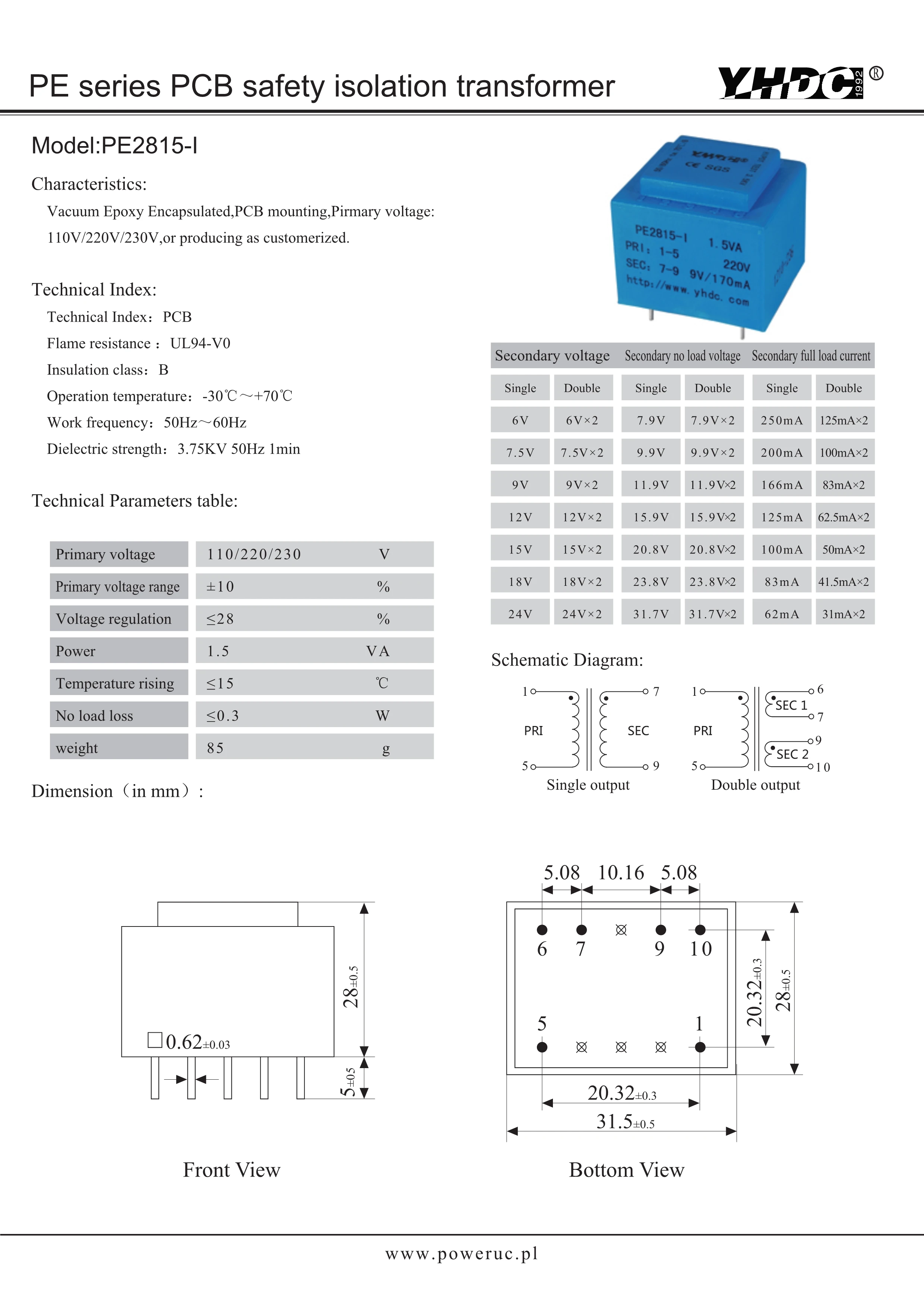 PE2815-I Power 230 ва в/2*9 В экспортный преобразователь с ресивером инкапсулированный