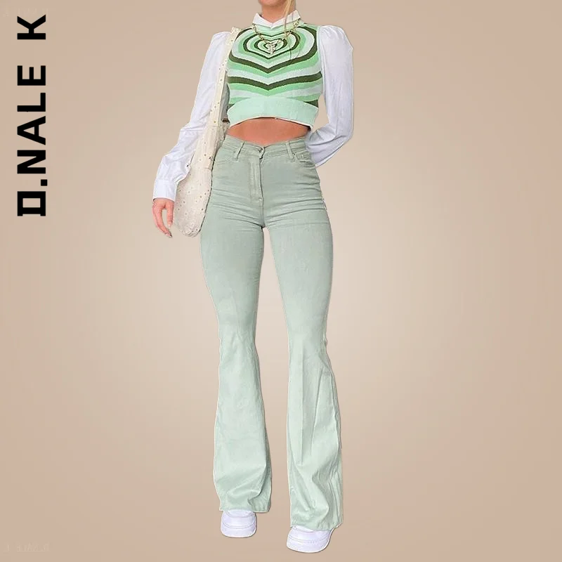 

D.Nale K Button Down Pants Women Flare Jeans Zipper Stretch Jeggings Elastic Denim Cut Leggings Bootcut Casual Fashion Trousers