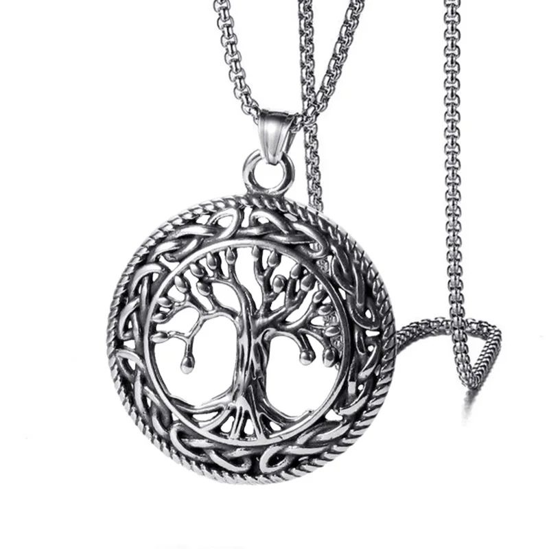 

Tree Of Life Pendant Necklace Round Witch Knot Charm Plant Vintage Jewelry Metal Necklaces For Women Men Accessories Hombre Gift