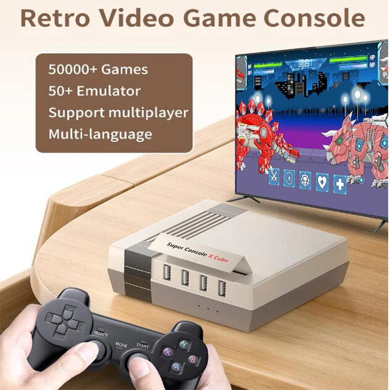 

Super Console X Cube Support Multi-players Retro Video Game Console 70 Emulators for PSP/PS1/DC/N64/MAME with Gamepads kid gift
