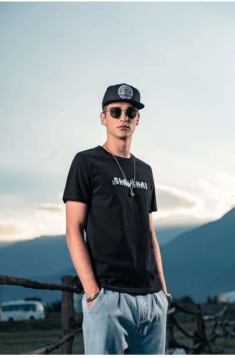 

7983 Shanghai Pattern Korean Slim Print Heavy Cotton Urban Style Short Sleeve T-Shirt