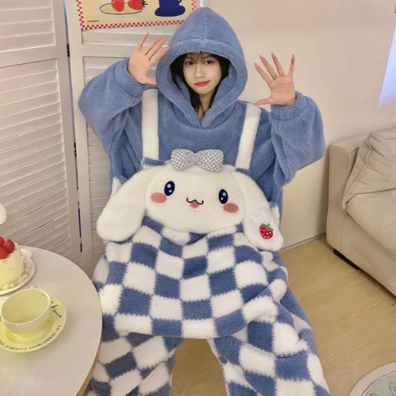 

Cinamoroll Anime Sanrio Kawaii Plush Pajama New Kuromi Cute Winter Thickened Flannel Warm Homelike Jumpsuit Birthday Girl Gift