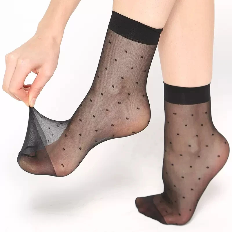 10/30pairs/lot Skin Color Dot Transparent Socks Thin Women Crystal Silk Socks Nylon Fashion Ladies Summer Short Ankle Silk Sock