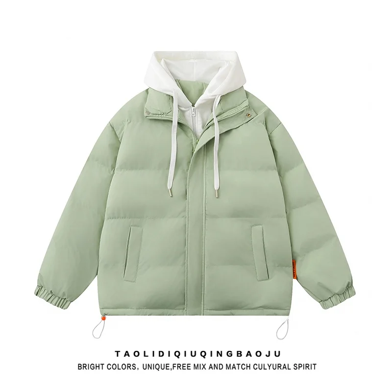 Поддельная двухсекционная куртка контрастного цвета с капюшоном на хлопковой