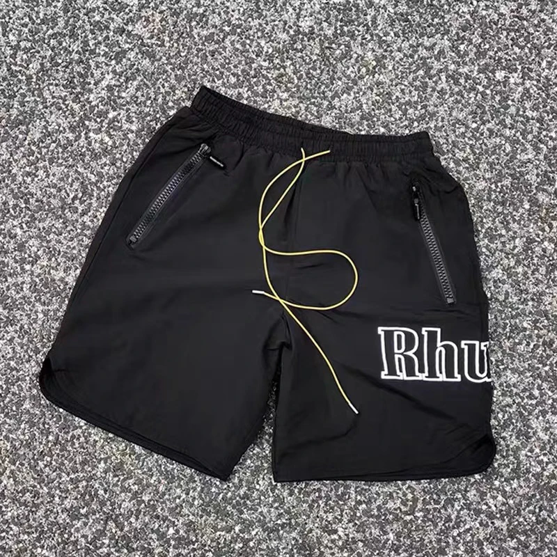 Rhude Shorts Oversize Mesh Drawstring Elastic Waist Men Women 1:1 RHUDE Black Sport Shorts
