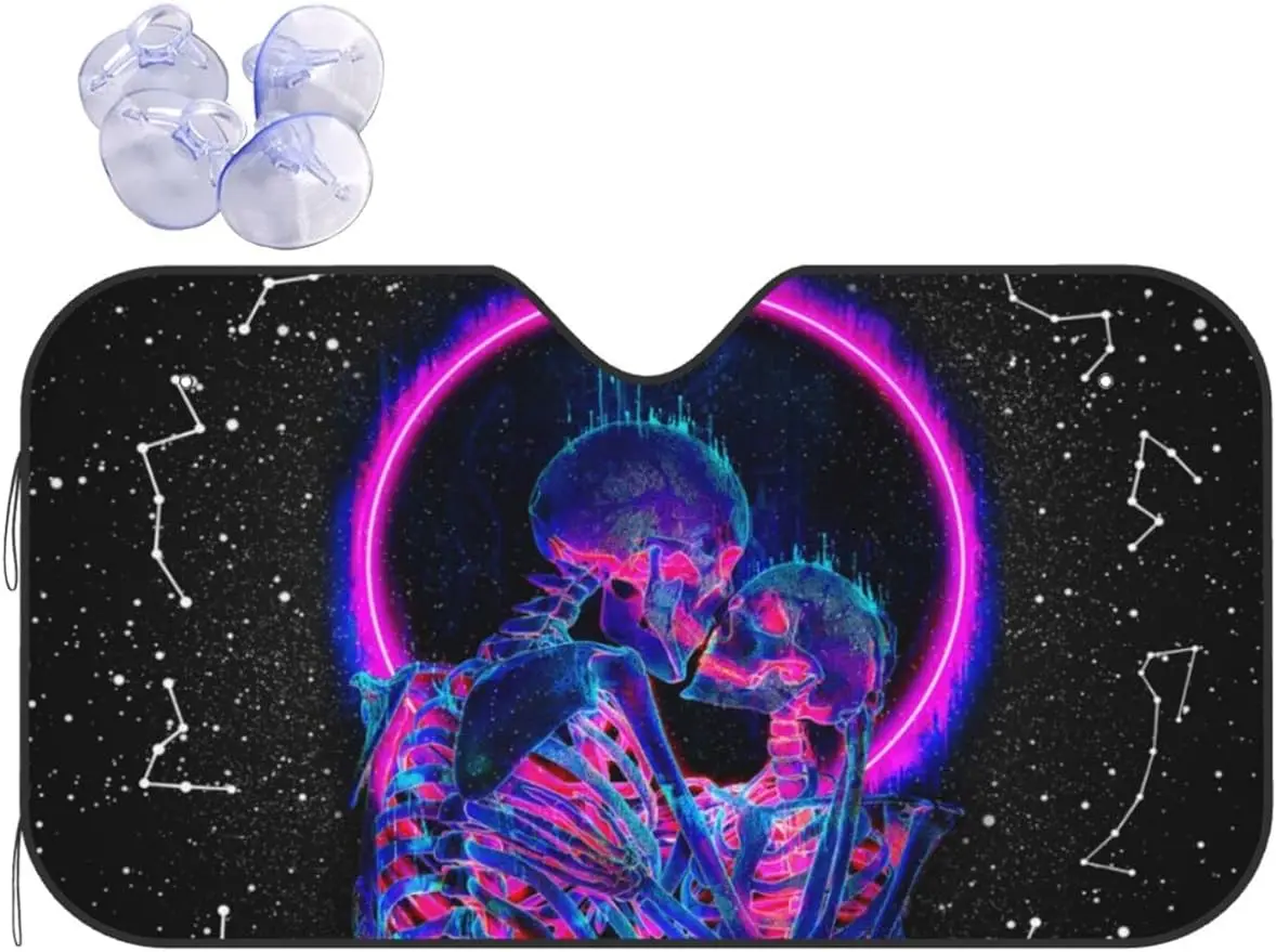 

The Kissing Lover Blacklight Skeleton автомобильный солнцезащитный козырек для лобового стекла Скелет автомобильный передний солнцезащитный козырек блоки УФ-лучей сохраняет ваш автомобиль крутым