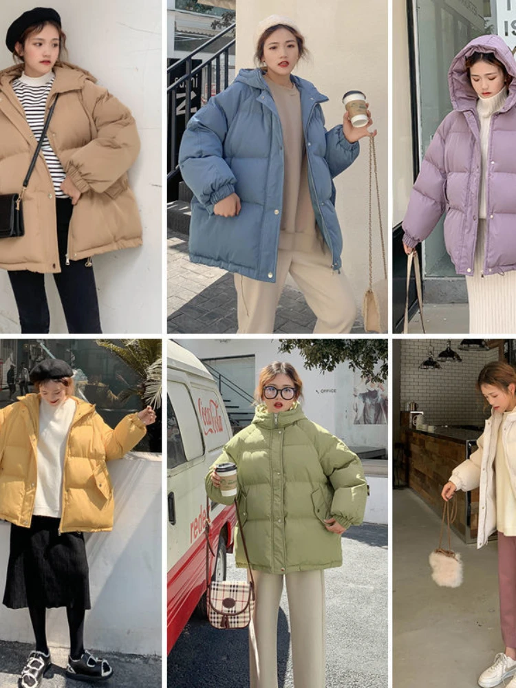 Women Short Padded Coats Winter Thick Hooded Cotton Jackets 2022 New Female Korean Loose Puffer Parkas Ladies Oversize Outwear