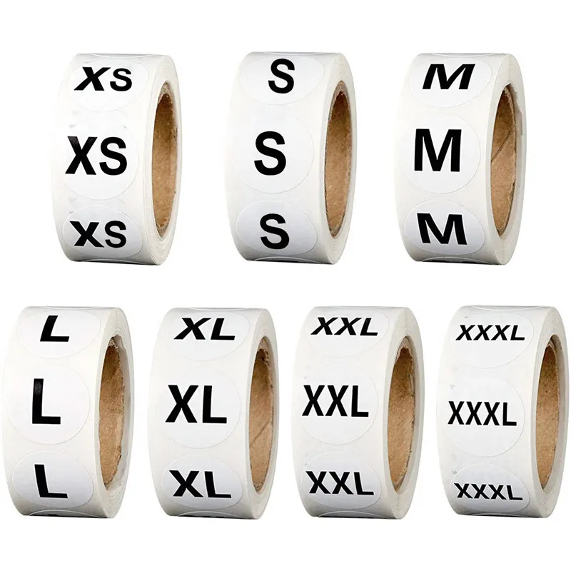 

New 500pcs/roll Size White Paper 1inch Stickers Adhesive Labels for Supermarket Clothes Hat Size S/M/L/XL/XXL Sealing Sticker