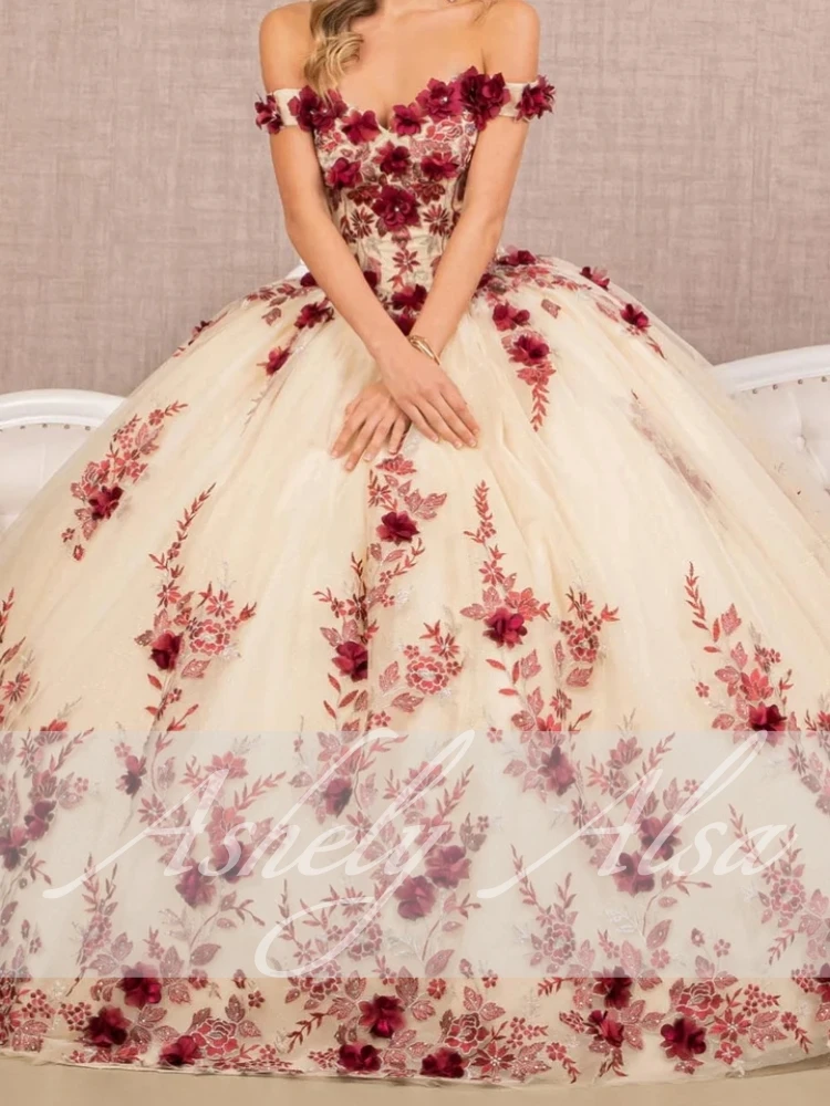 Индивидуальное бальное платье Vestido De 15 Anos с открытыми плечами и 3D цветочным