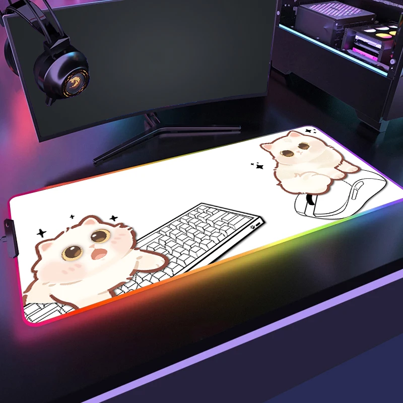 

Персонализированный RGB коврик для мыши Kawaii Cat светодиодный резиновый игровой коврик для мыши с подсветкой HD печать милый геймерский коврик для мыши Расширенный игровой коврик