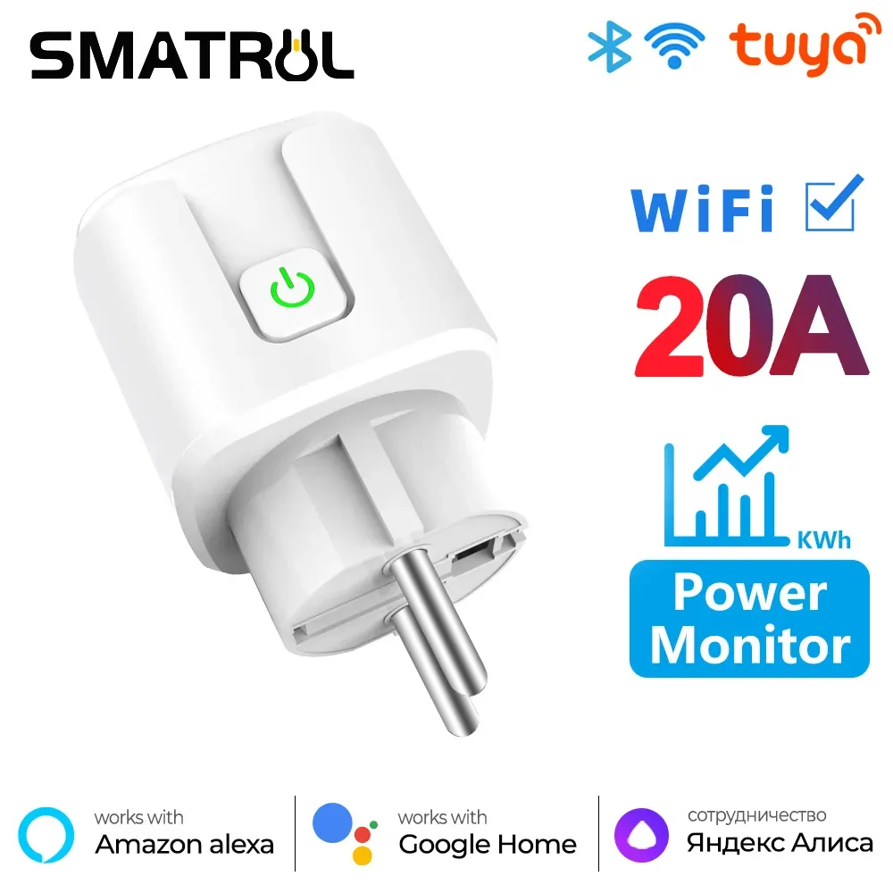 

NEW2023 20A WiFi EU Smart Plug Outlet 220V Power Monitor Wireless Socket Remote Timer Control for google Home Alexa