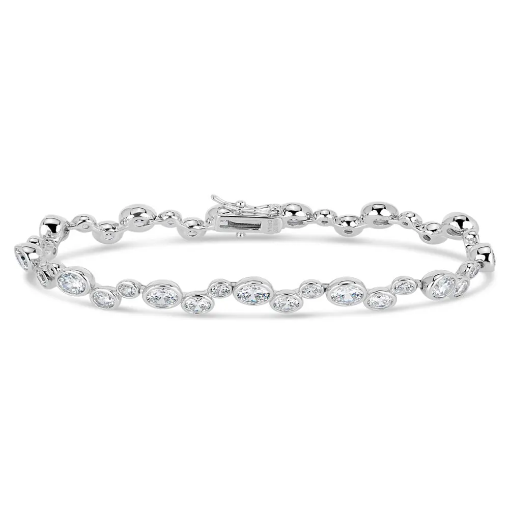 

Round White Cubic Zirconia Sterling Silver Rhodium Plated Swirl Channel Set Bracelet, 7.25"