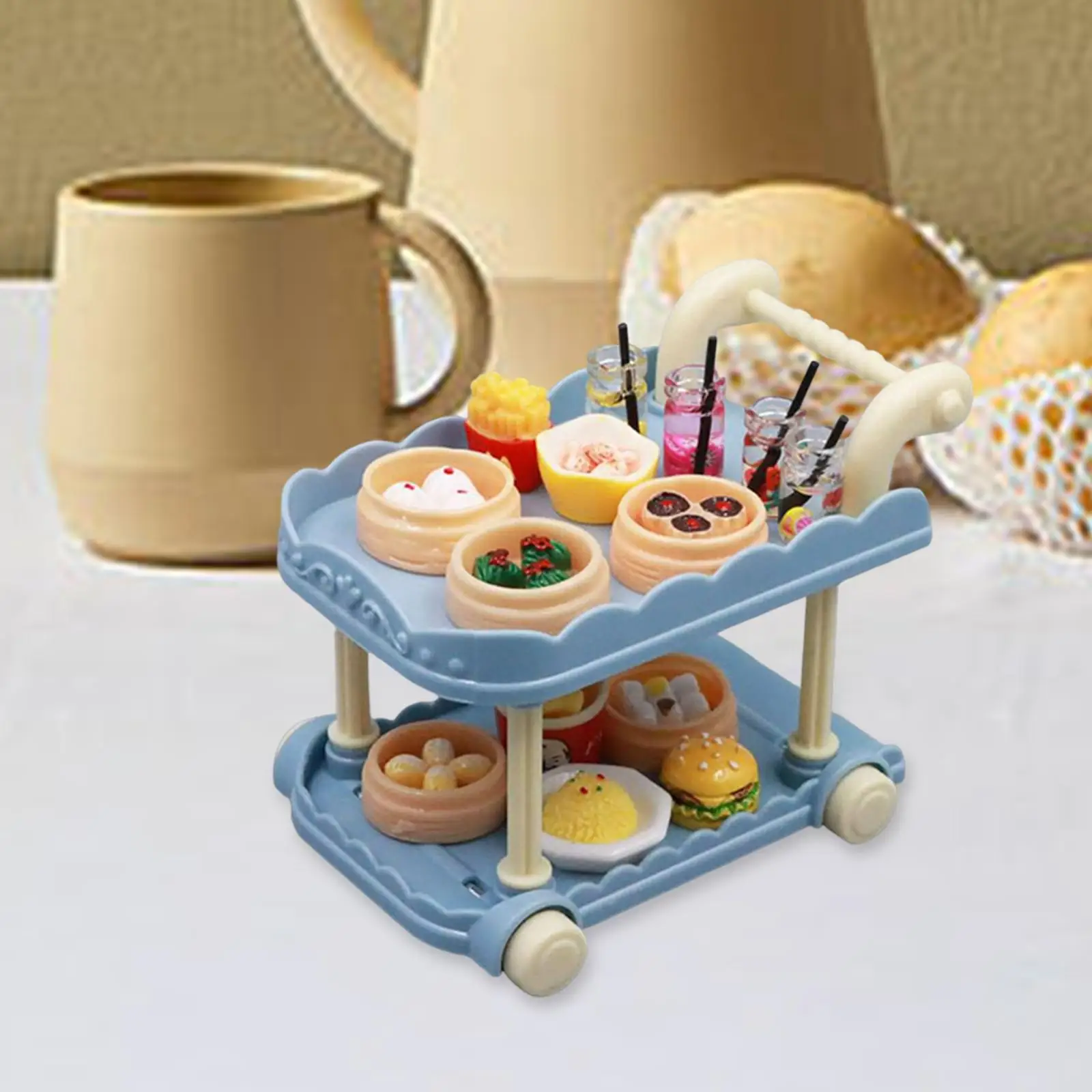 

1/12 Dollhouse Dinner Cart Pretend Kitchen Miniature Food Doll House Model