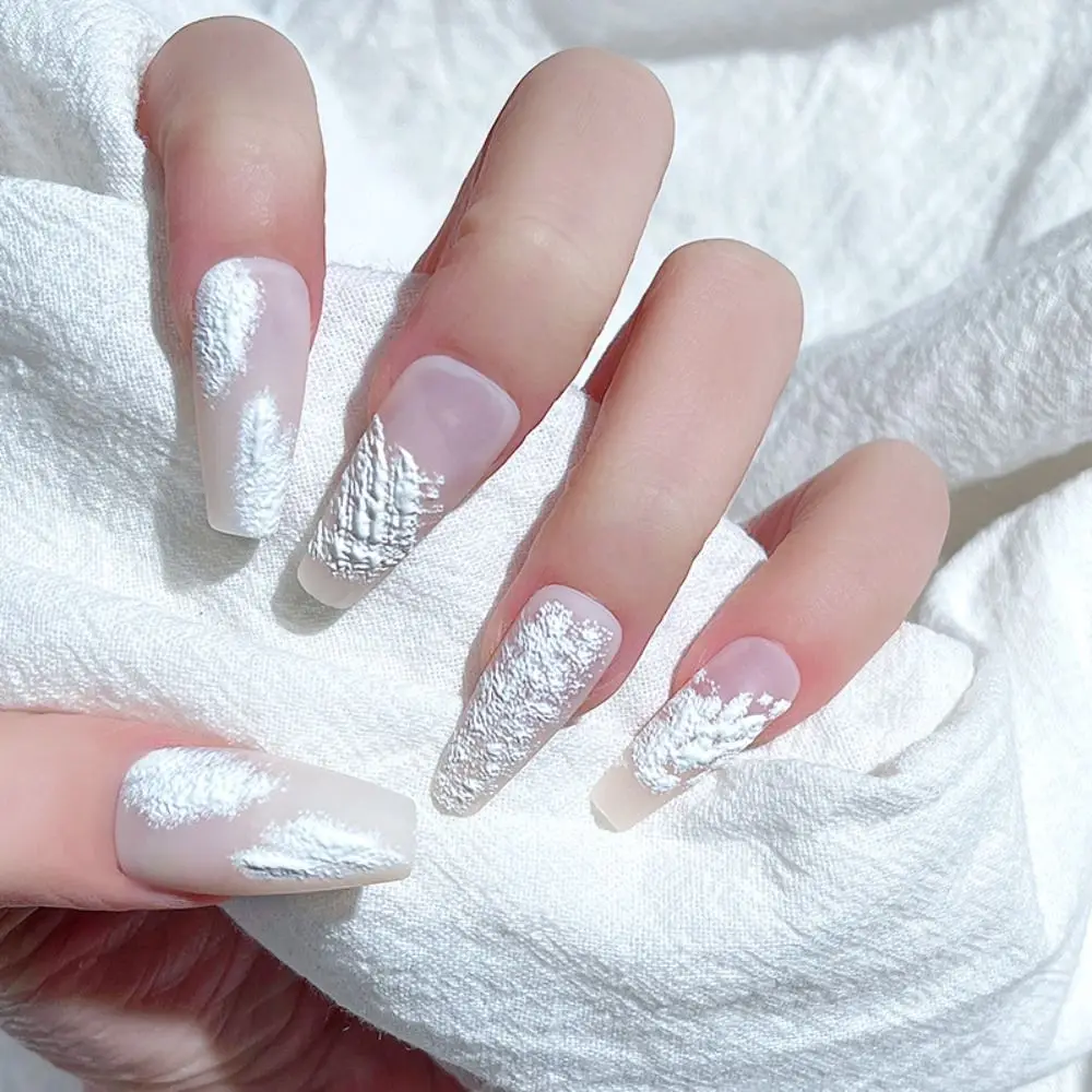 

24pcs Nail Tips DIY Full Cover Flower Linnes Ballerina Fake Nails Long French Embossed Frosted
