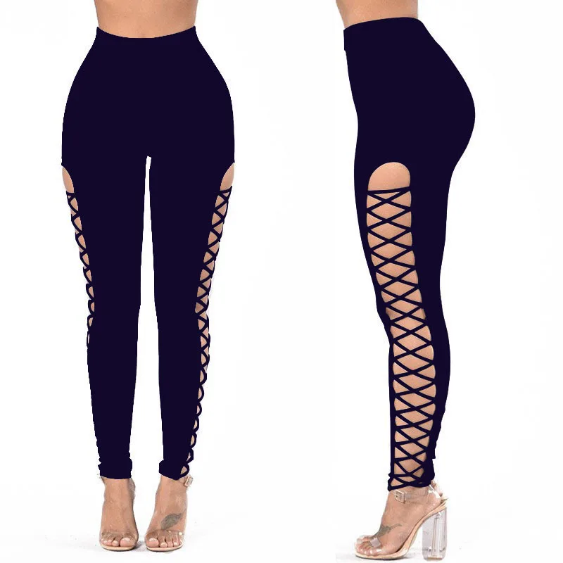New Spring Summer Legging Women Sexy Side Cross Leggings Lace-up Tie Up Bandage Bodycon Pencil Pants Slim Jeggings