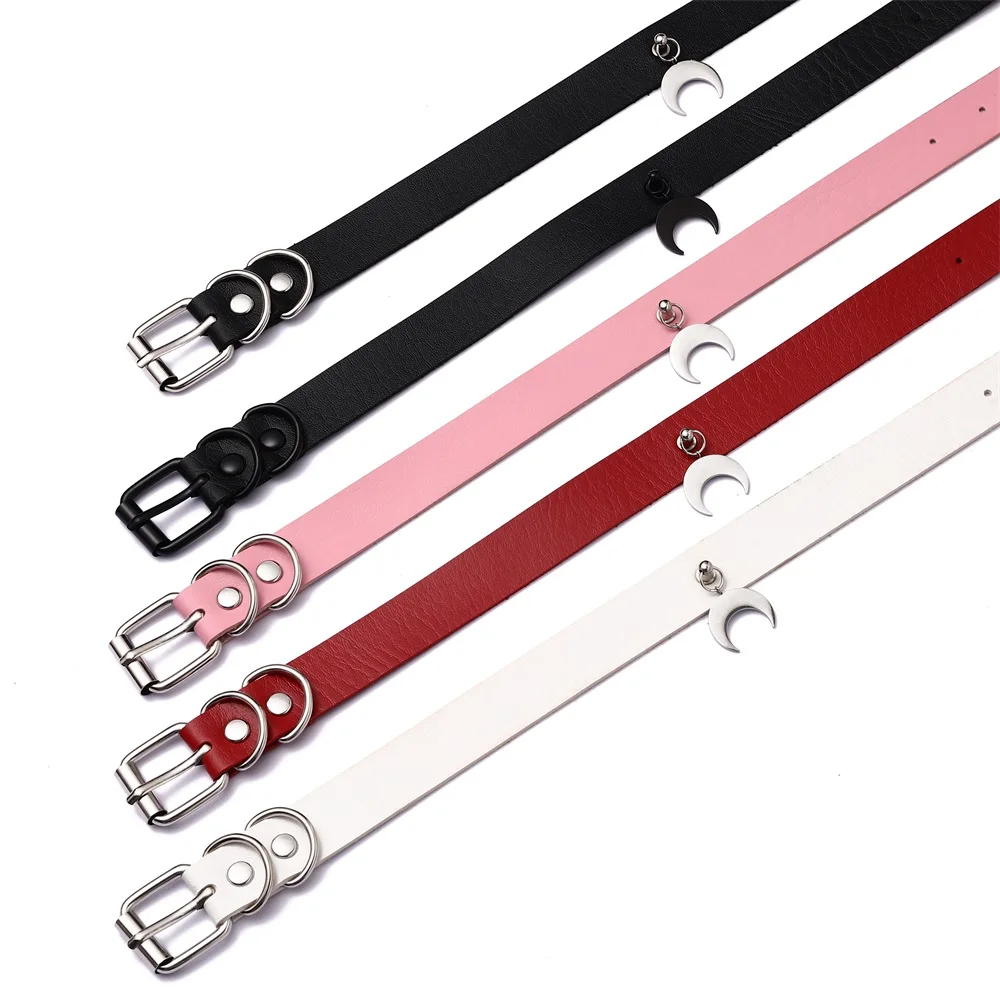 Черное Кожаное колье-чокер с Луной готический ювелирный костюм для женщин