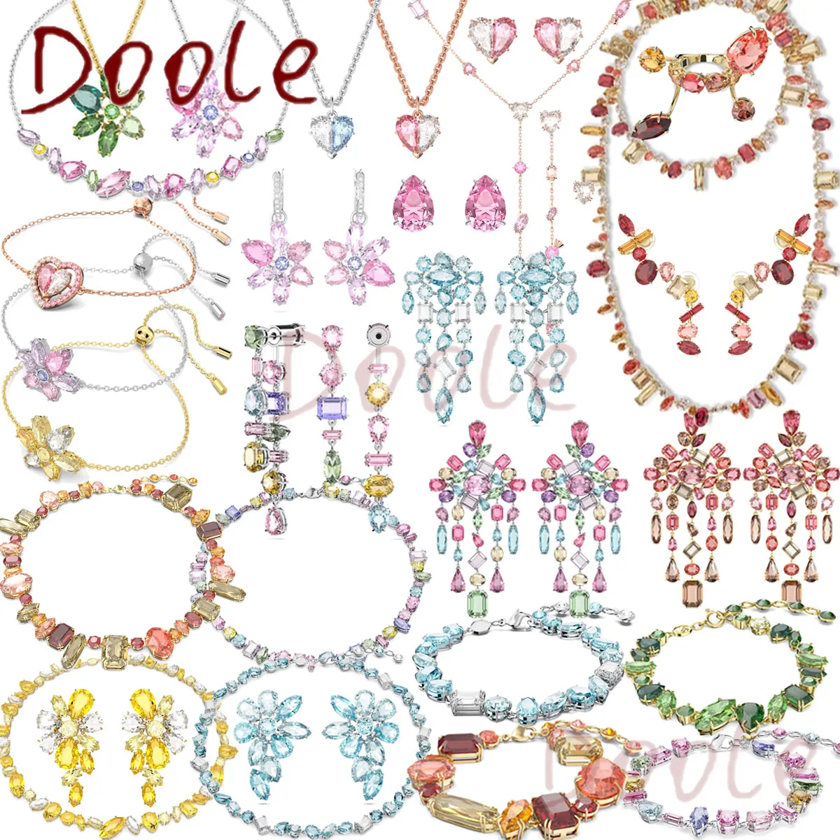 

2023 оригинальные комплекты ювелирных изделий Swa, подвески, кристаллы GEMA, конфеты, сердце, серьги, ожерелье, браслет, роскошные подарки для женщин с значками