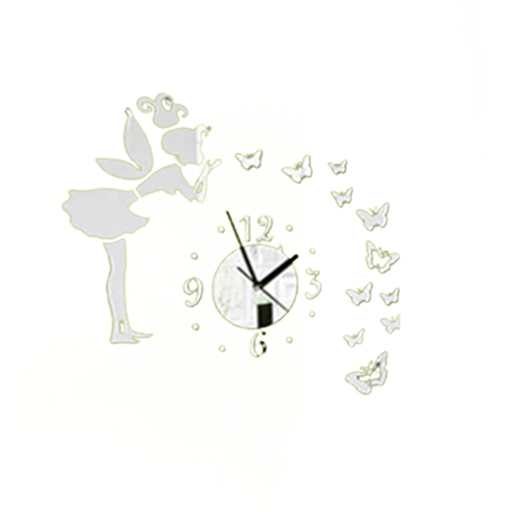 DIY 3D бабочки сказочная девушка зеркальные наклейки на стену настенные часы