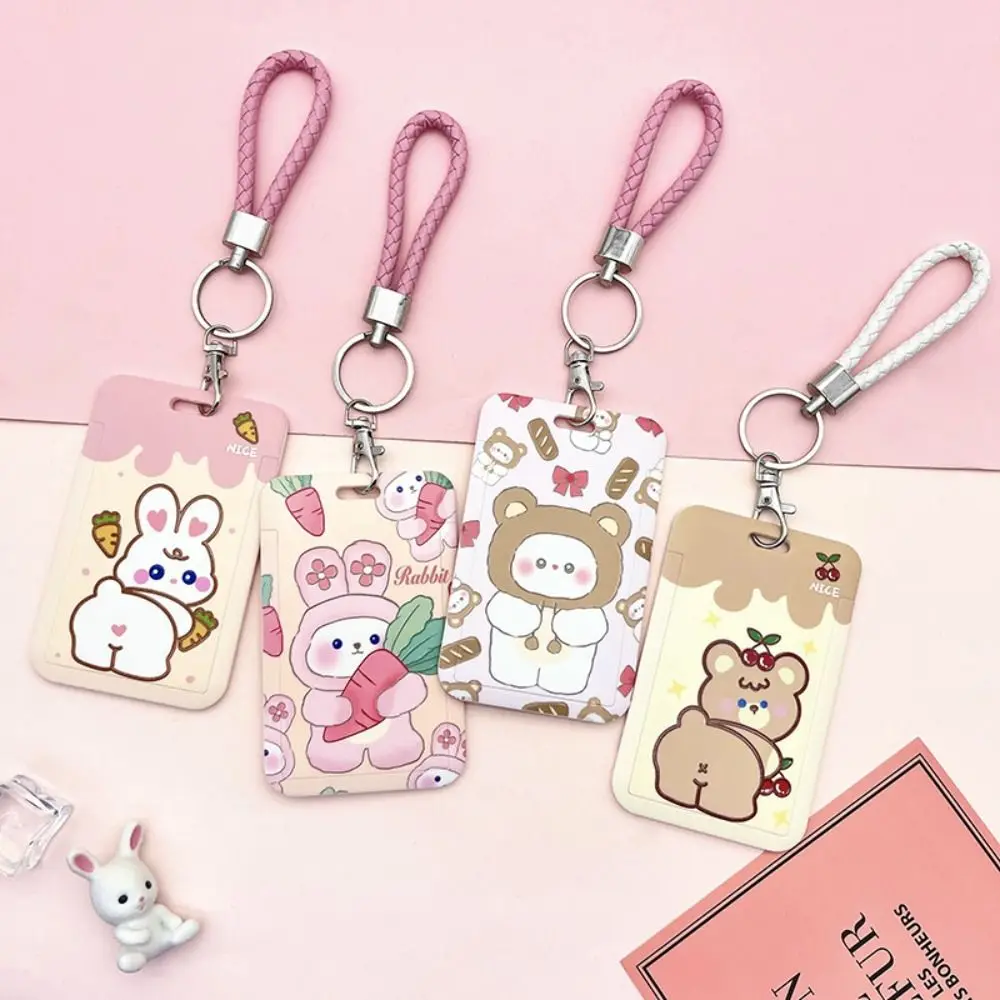 

With Lanyard Bear Key Chains For Women Card Storage Cover Rabbit Card Holders Cartoon Card Case Card Access Control