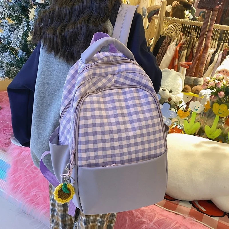 

Women Backpack Plaid Female Casual Travel Bag Schoolbag for Teenage Girl A4 Book Bagpack Large Capacity Knapsack Mochila