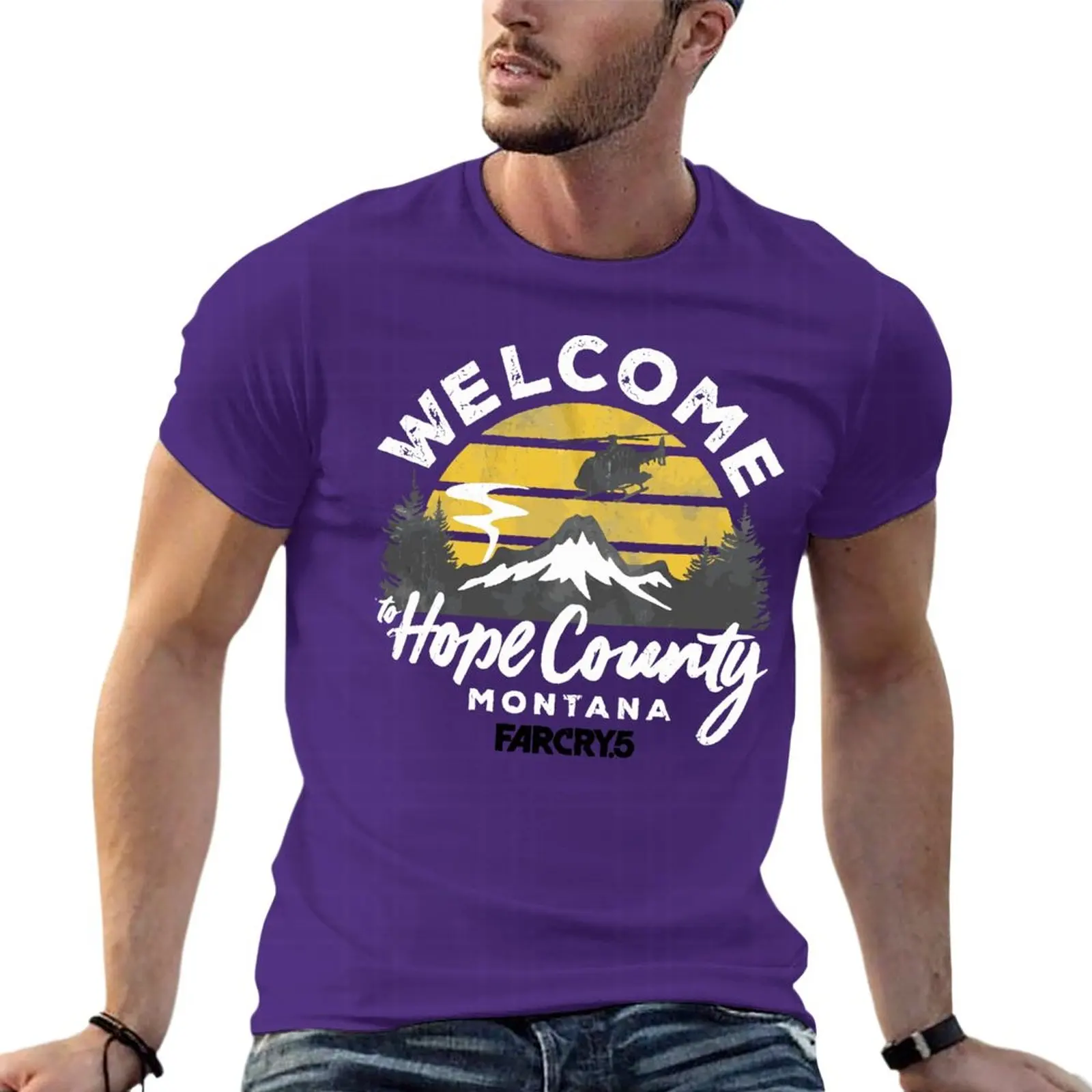 

Far Cry 5 Welcome To Hope County Montana Logo Oversized T Shirt Branded Mens Clothes Short Sleeve Streetwear Large Size Top Tee