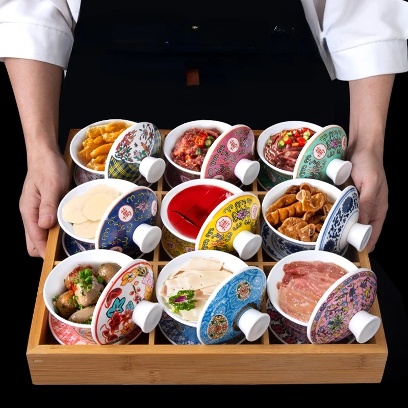 

Jiugongge Tableware Hot Pot Restaurant Featured Creative Melamine Tea Cup Gaiwan Tea Xiaonan Hot Pot Tableware Snack Platter