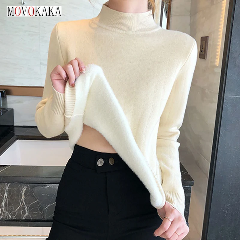 

MOVOKAKA Wool Liner Knitted Sweater Woman Winter 2022 Long Sleeve Pulls Slim Pullover Soft Warm Thicken Turtleneck Sweater Woman