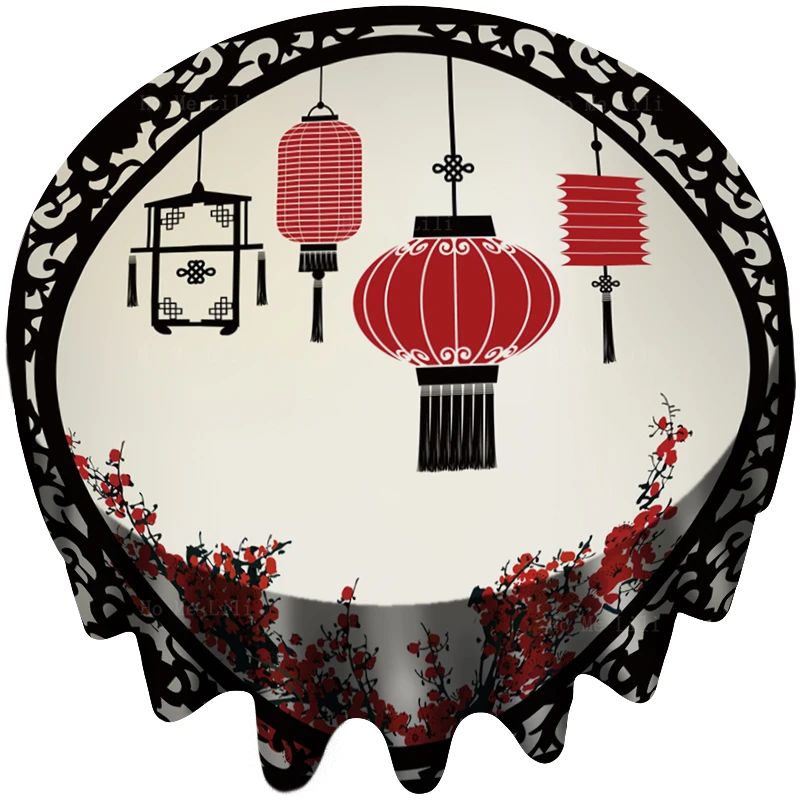 

Garden Window Lanterns With Ink Plum Blossoms New Year Chinese Style Theme Round Tablecloth By Ho Me Lili For Tabletop Decor