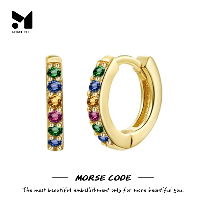 

Серьги-кольца женские серебряного цвета с радужным цирконом, Бирюзовые/Лавандовые/черные/зеленые/белые/синие