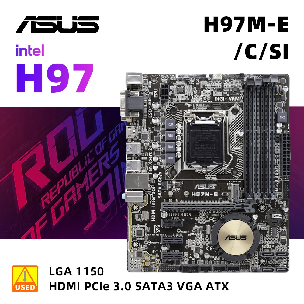 

H97M-E/C/SI INTEL H97 LGA 1150 CORE I7/I5/I3/PENTIUM/CELERON 4 × DDR3 DIMM 16GB PCI-E 3,0 M.2 SATA3 HDMI DVI VGA RJ-45 MICRO ATX