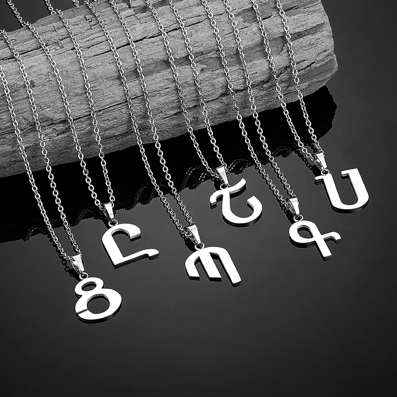 

Trend stainless steel Greek letter symbol necklace pendant women's men classic number 8steel color couple necklace jewelry gifts