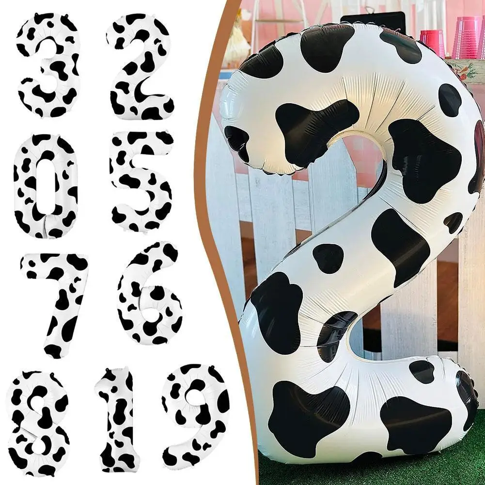 

40Inch Cow Print Balloon 0-9 Foil Number Balloon Farm Cow Baby Party Shower Holy Kid Decoration 1st Theme Cowgirl Birthday F1D4