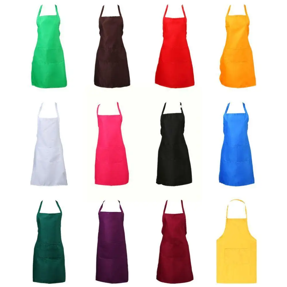 

Kitchen Aprons Adjustable Women Men Cooking Apron For Chef Waiter Bbq Hairdresser Adult Aprons With Pocket Pure Color H7c2